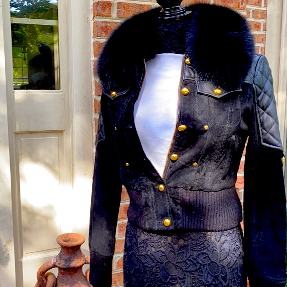 Vintage guess by Marciano leather and fox jacket